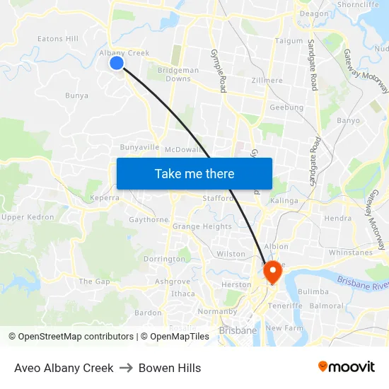 Aveo Albany Creek to Bowen Hills map
