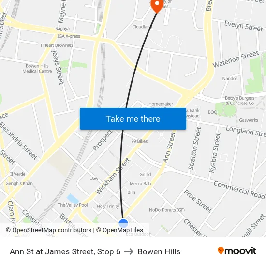 Ann St at James Street, Stop 6 to Bowen Hills map