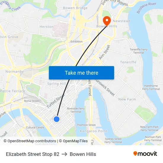 Elizabeth Street Stop 82 to Bowen Hills map