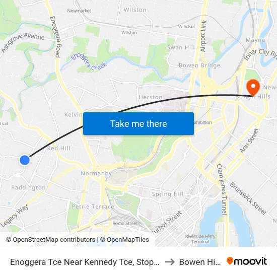 Enoggera Tce Near Kennedy Tce, Stop 10 to Bowen Hills map