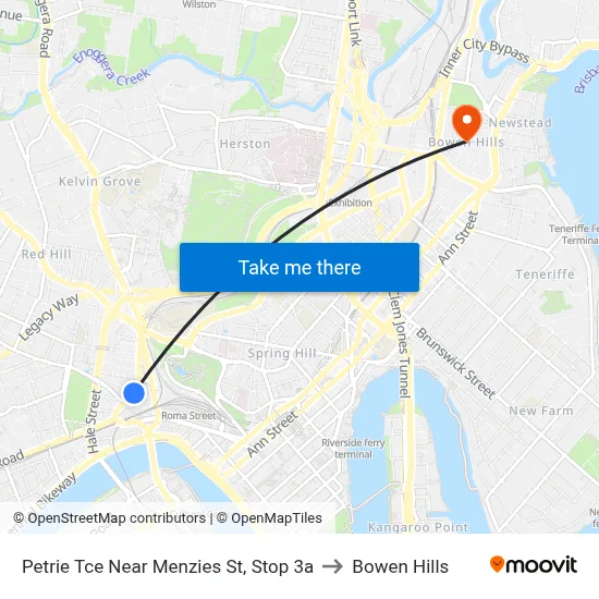 Petrie Tce Near Menzies St, Stop 3a to Bowen Hills map
