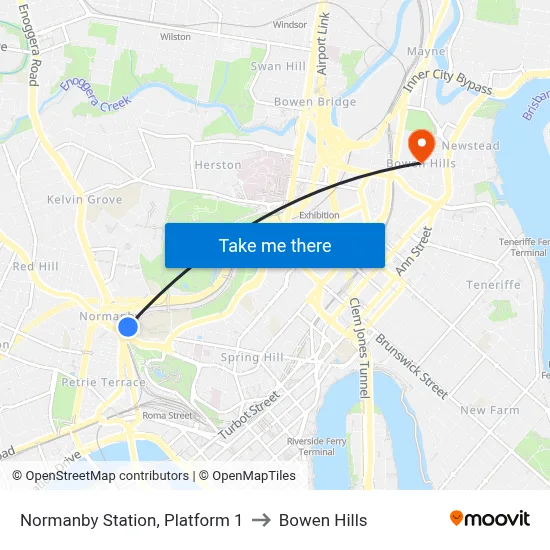 Normanby Station, Platform 1 to Bowen Hills map
