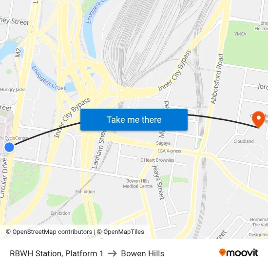 RBWH Station, Platform 1 to Bowen Hills map