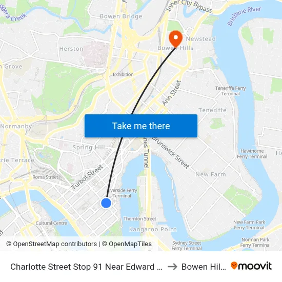 Charlotte Street Stop 91 Near Edward St to Bowen Hills map