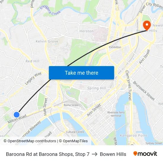 Baroona Rd at Baroona Shops, Stop 7 to Bowen Hills map