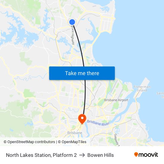 North Lakes Station, Platform 2 to Bowen Hills map