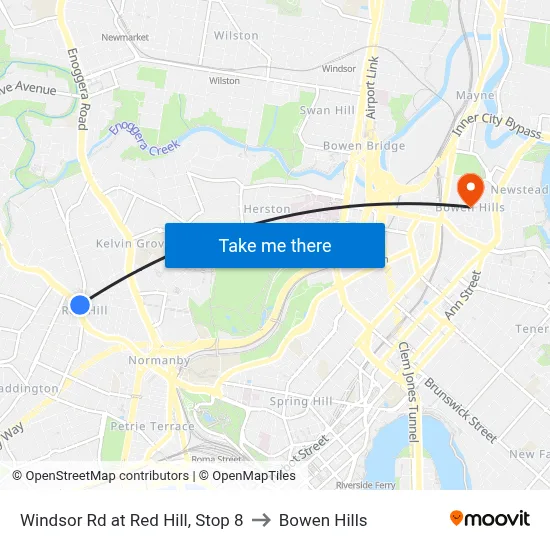 Windsor Rd at Red Hill, Stop 8 to Bowen Hills map