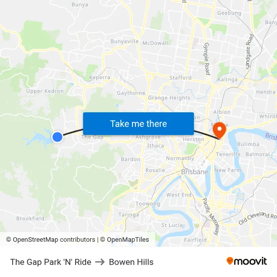 The Gap Park 'N' Ride to Bowen Hills map