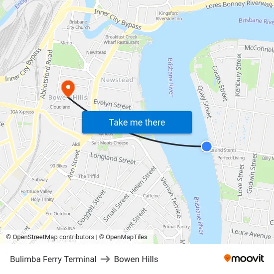 Bulimba Ferry Terminal to Bowen Hills map