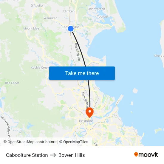 Caboolture Station to Bowen Hills map
