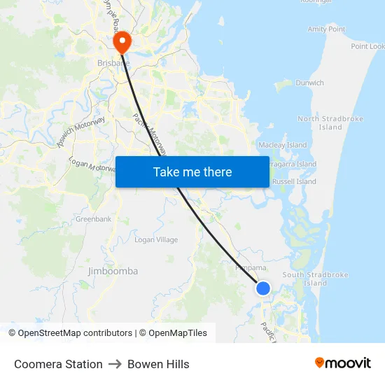Coomera Station to Bowen Hills map