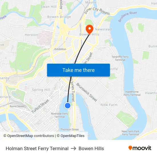 Holman Street Ferry Terminal to Bowen Hills map