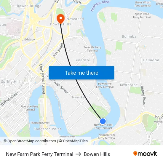 New Farm Park Ferry Terminal to Bowen Hills map