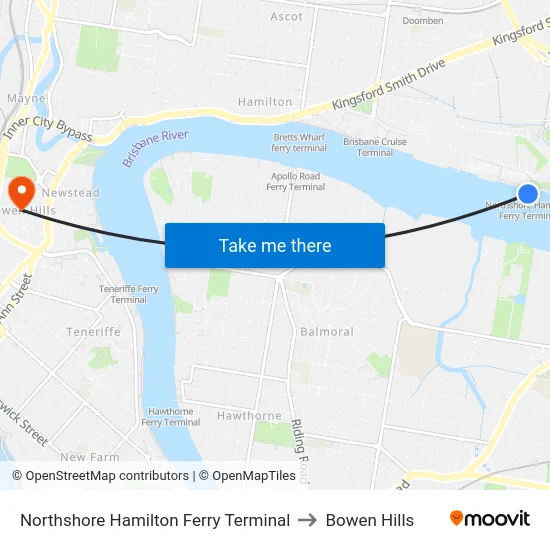Northshore Hamilton Ferry Terminal to Bowen Hills map