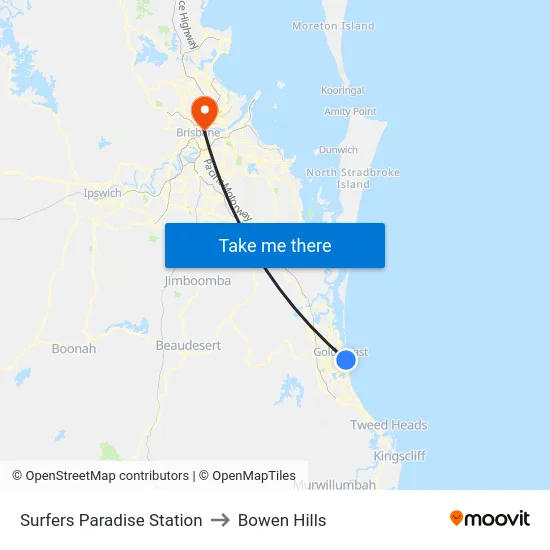 Surfers Paradise Station to Bowen Hills map