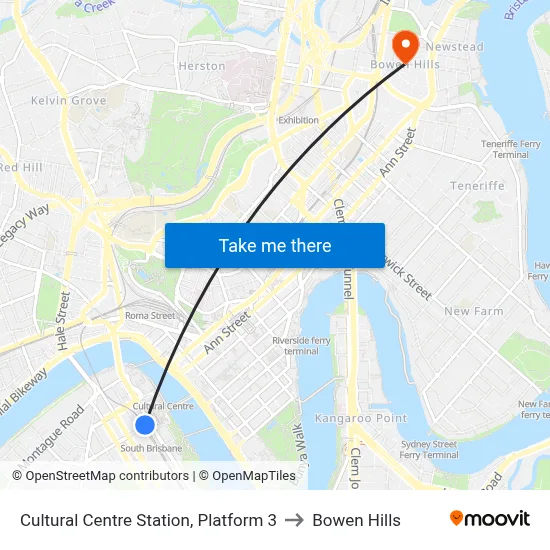 Cultural Centre Station, Platform 3 to Bowen Hills map