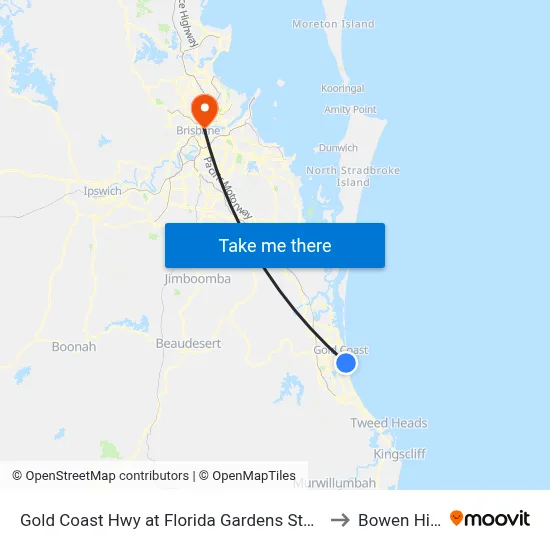 Gold Coast Hwy at Florida Gardens Station to Bowen Hills map