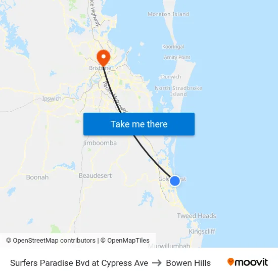 Surfers Paradise Bvd at Cypress Ave to Bowen Hills map