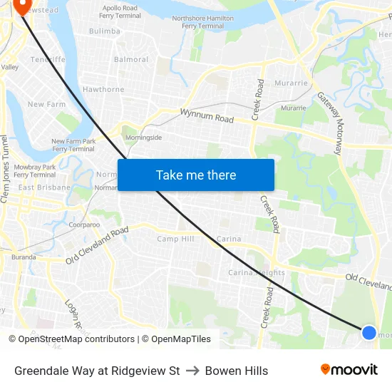 Greendale Way at Ridgeview St to Bowen Hills map