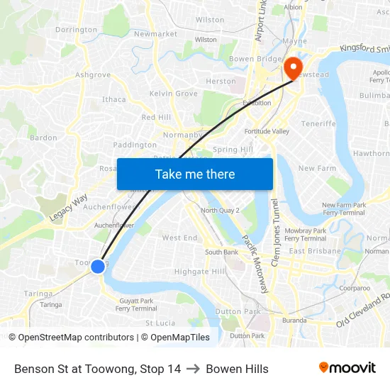 Benson St at Toowong, Stop 14 to Bowen Hills map