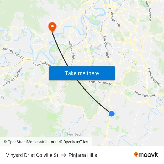 Vinyard Dr at Colville St to Pinjarra Hills map