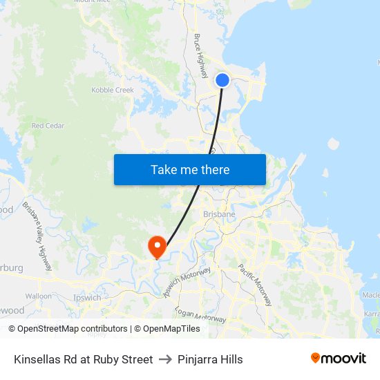 Kinsellas Rd at Ruby Street to Pinjarra Hills map