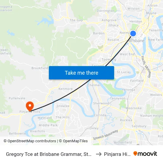Gregory Tce at Brisbane Grammar, Stop 4 to Pinjarra Hills map