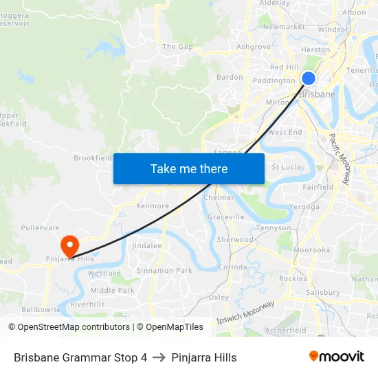 Brisbane Grammar Stop 4 to Pinjarra Hills map