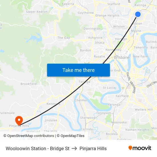 Wooloowin Station - Bridge St to Pinjarra Hills map
