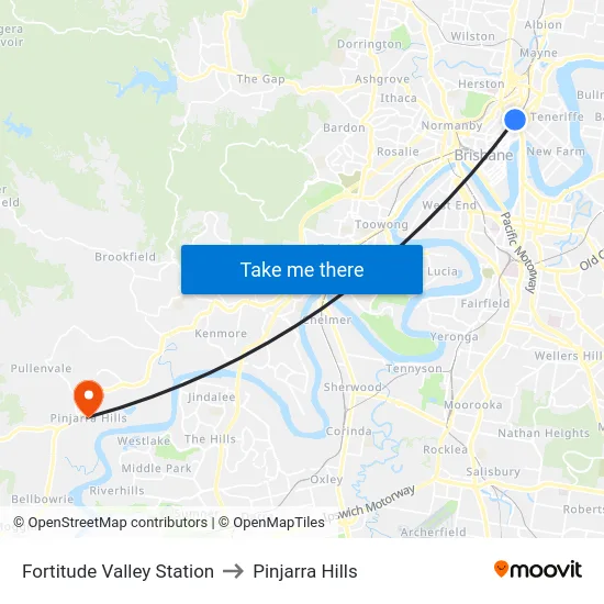 Fortitude Valley Station to Pinjarra Hills map