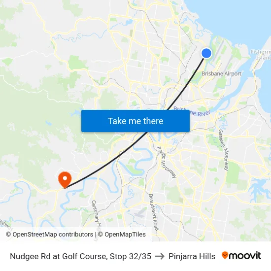 Nudgee Rd at Golf Course, Stop 32/35 to Pinjarra Hills map