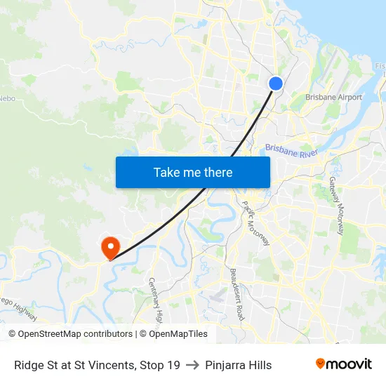 Ridge St at St Vincents, Stop 19 to Pinjarra Hills map