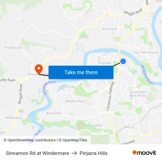 Sinnamon Rd at Windermere to Pinjarra Hills map