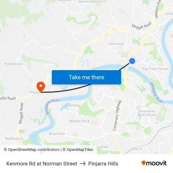 Kenmore Rd at Norman Street to Pinjarra Hills map