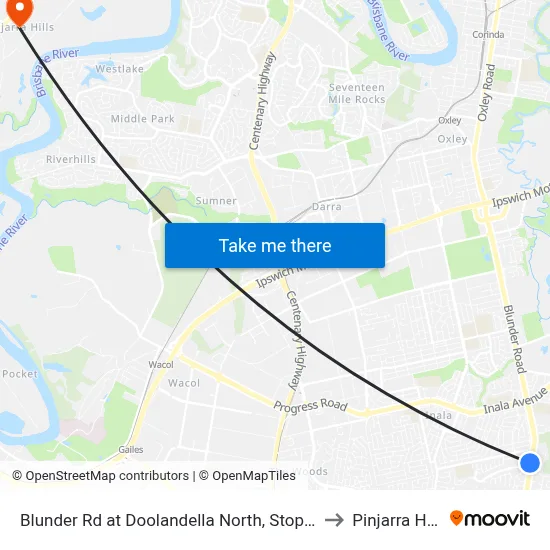 Blunder Rd at Doolandella North, Stop 61a to Pinjarra Hills map