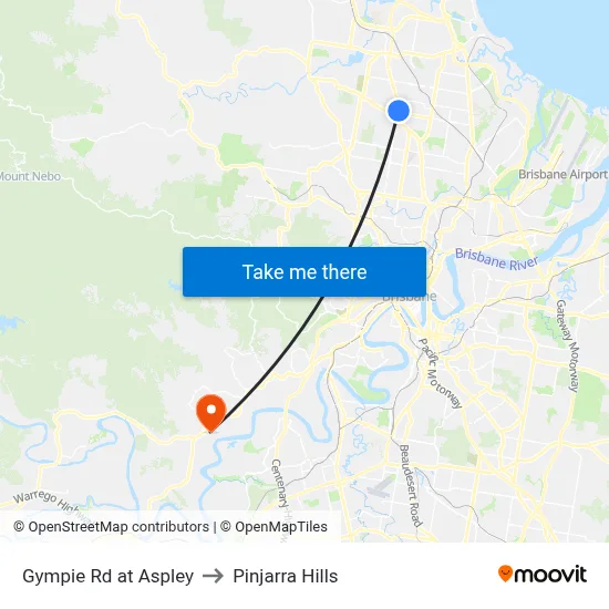 Gympie Rd at Aspley to Pinjarra Hills map