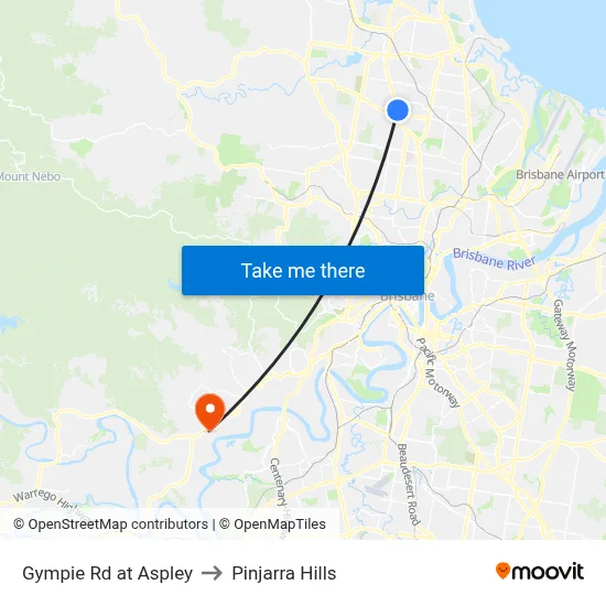 Gympie Rd at Aspley to Pinjarra Hills map