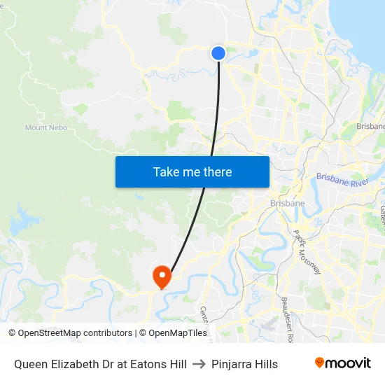 Queen Elizabeth Dr at Eatons Hill to Pinjarra Hills map