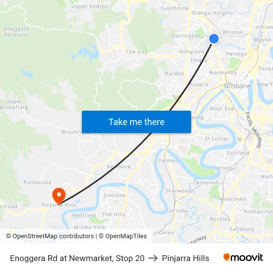Enoggera Rd at Newmarket, Stop 20 to Pinjarra Hills map