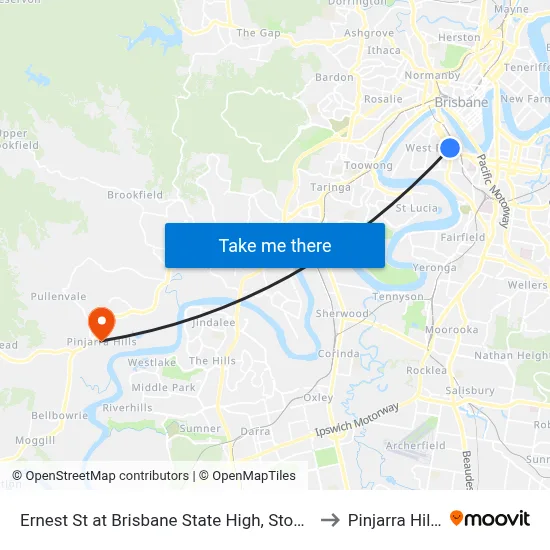 Ernest St at Brisbane State High, Stop 3 to Pinjarra Hills map