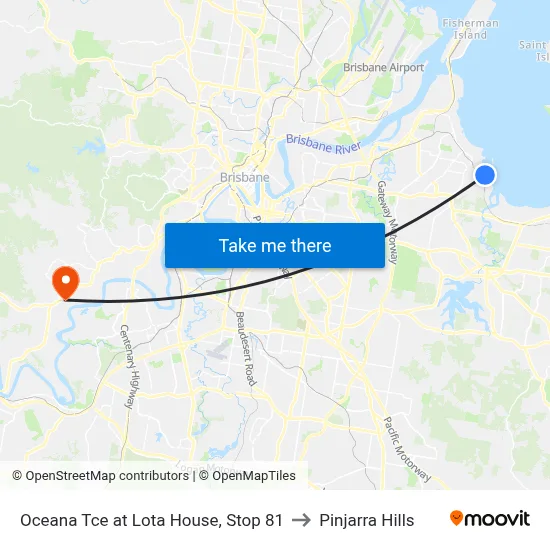 Oceana Tce at Lota House, Stop 81 to Pinjarra Hills map