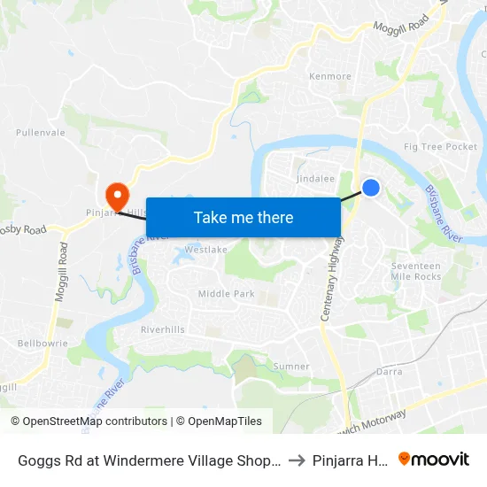 Goggs Rd at Windermere Village Shopping to Pinjarra Hills map