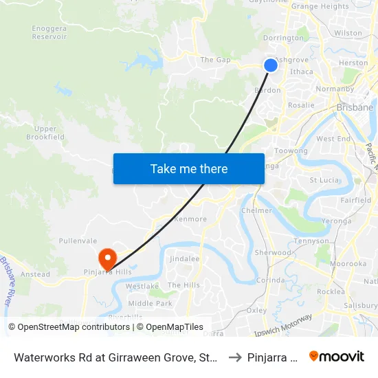 Waterworks Rd at Girraween Grove, Stop 21/22 to Pinjarra Hills map