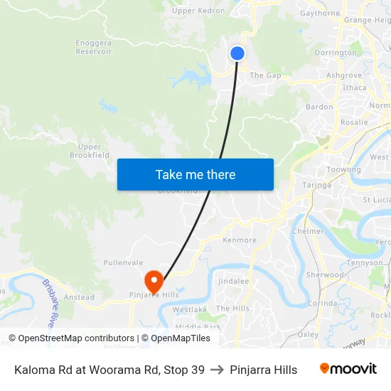 Kaloma Rd at Woorama Rd, Stop 39 to Pinjarra Hills map