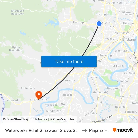 Waterworks Rd at Girraween Grove, Stop 21 to Pinjarra Hills map