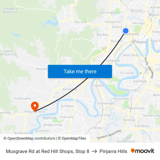 Musgrave Rd at Red Hill Shops, Stop 8 to Pinjarra Hills map