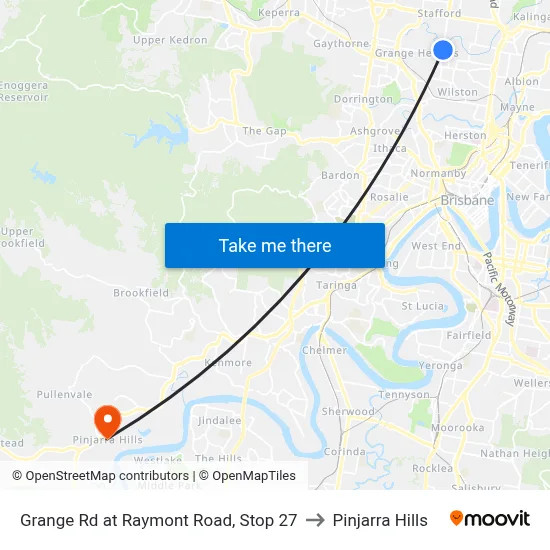 Grange Rd at Raymont Road, Stop 27 to Pinjarra Hills map