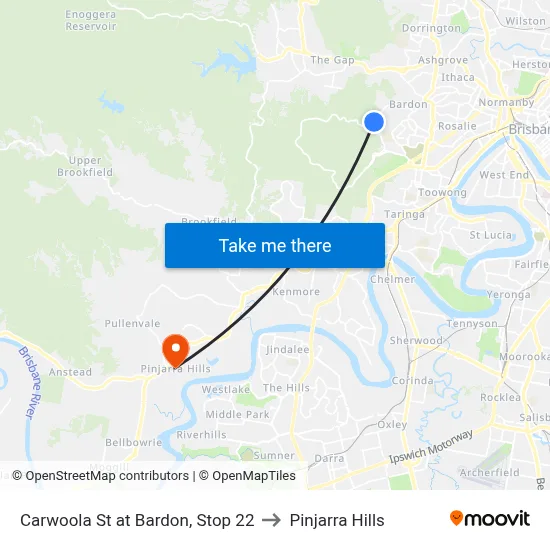 Carwoola St at Bardon, Stop 22 to Pinjarra Hills map