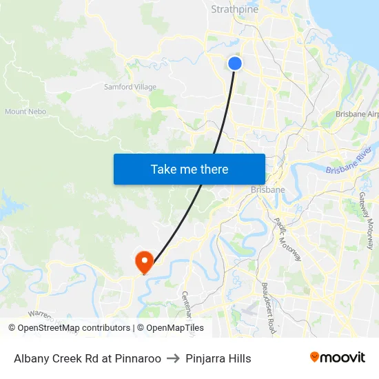 Albany Creek Rd at Pinnaroo to Pinjarra Hills map