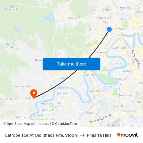 Latrobe Tce At Old Ithaca Fire, Stop 9 to Pinjarra Hills map